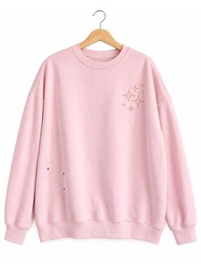 Sunkissed Coconut Pink Embroidered Sun Sweatshirt XL Boho Oversized